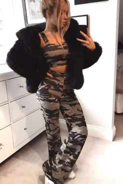 Rebellious Fashion Camo Print Crop Top and Trousers Co-ord Set - Kimmy
