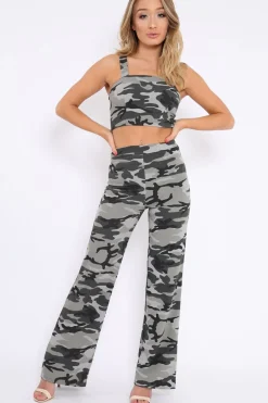 Rebellious Fashion Camo Print Crop Top and Trousers Co-ord Set - Kimmy