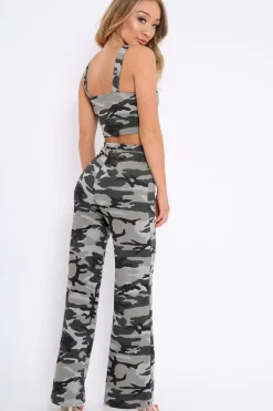 Rebellious Fashion Camo Print Crop Top and Trousers Co-ord Set - Kimmy