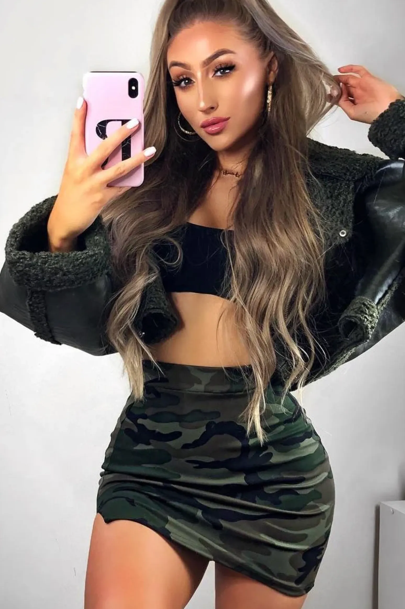 Rebellious Fashion Camo Print Side Split Skirt - Zelle