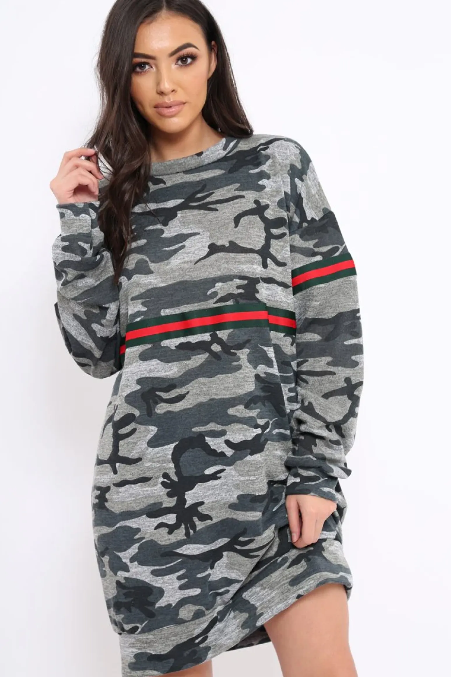 Rebellious Fashion Camo Print Stripe Jumper Dress - Finley
