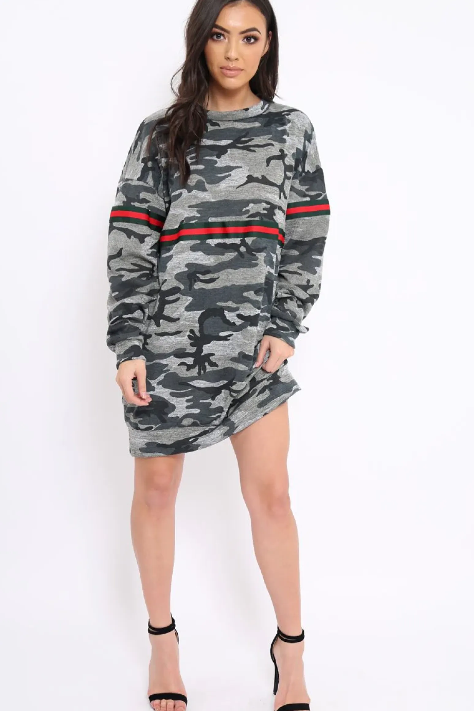 Rebellious Fashion Camo Print Stripe Jumper Dress - Finley
