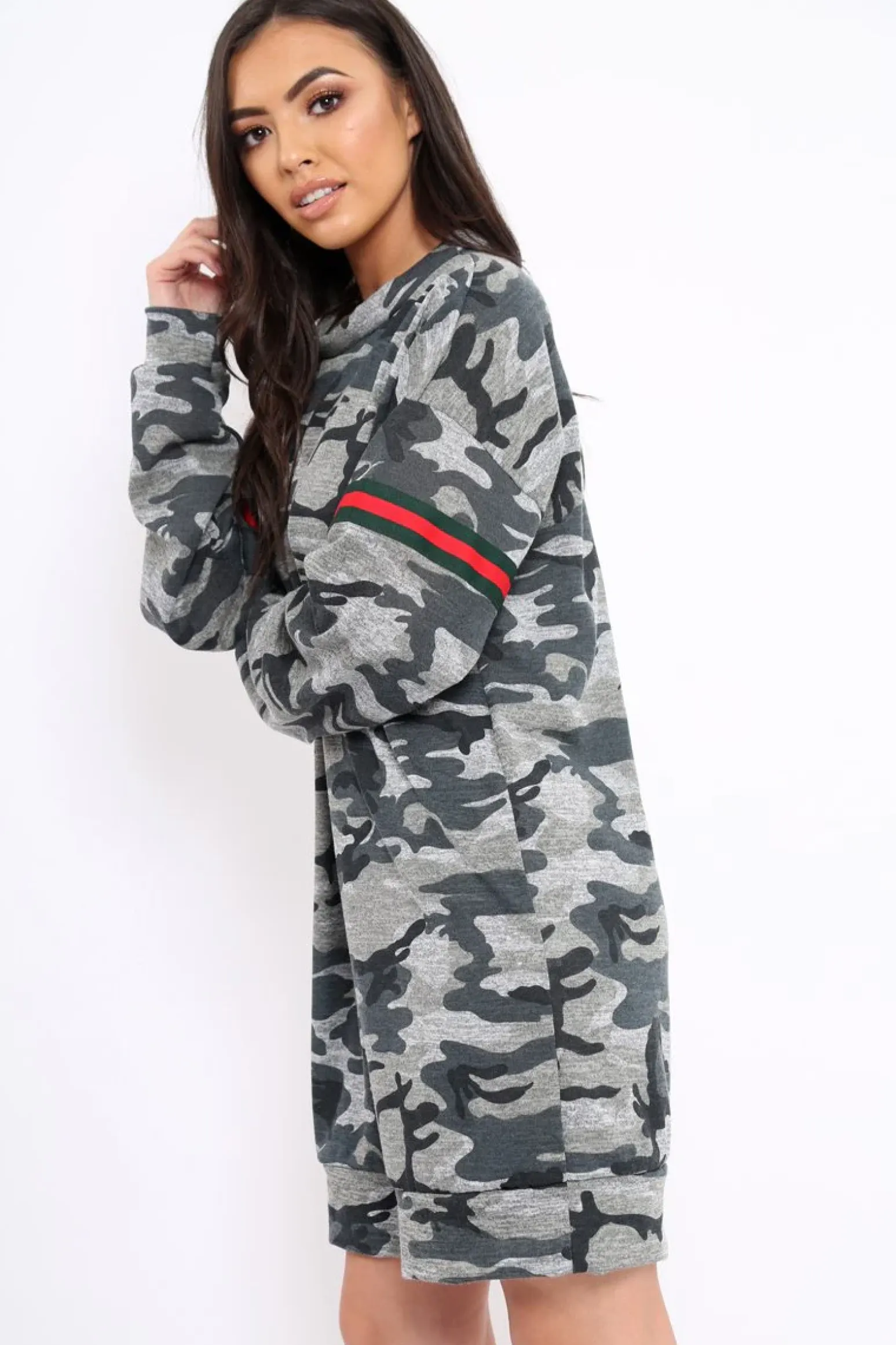 Rebellious Fashion Camo Print Stripe Jumper Dress - Finley