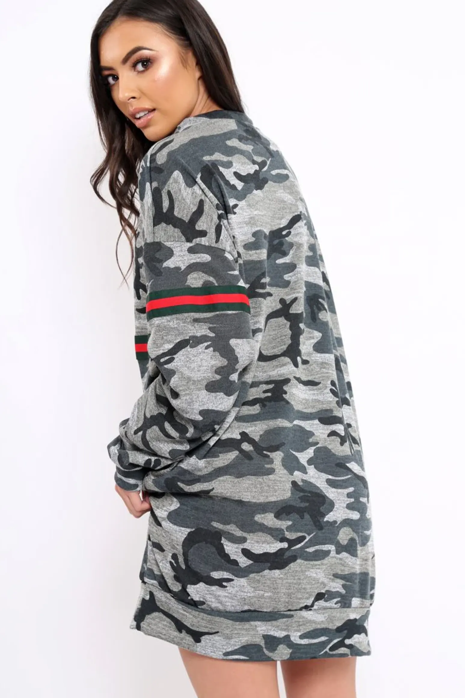 Rebellious Fashion Camo Print Stripe Jumper Dress - Finley