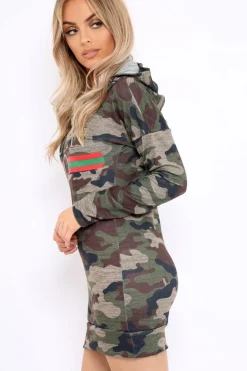 Rebellious Fashion Camo Slogan Hooded Dress - Ramona