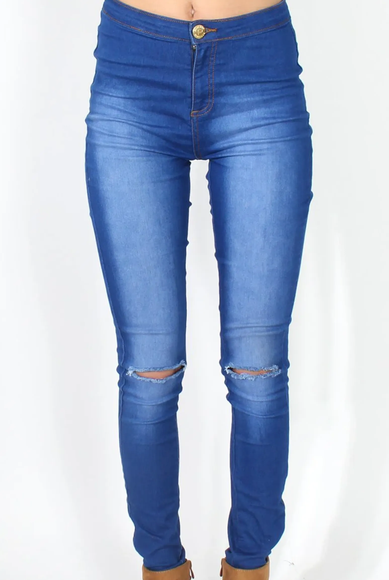 Rebellious Fashion Caprice Bright Blue High Waisted Skinny Jeans