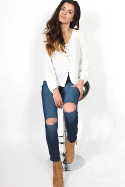 Rebellious Fashion Caprice Navy High Waisted Jeans