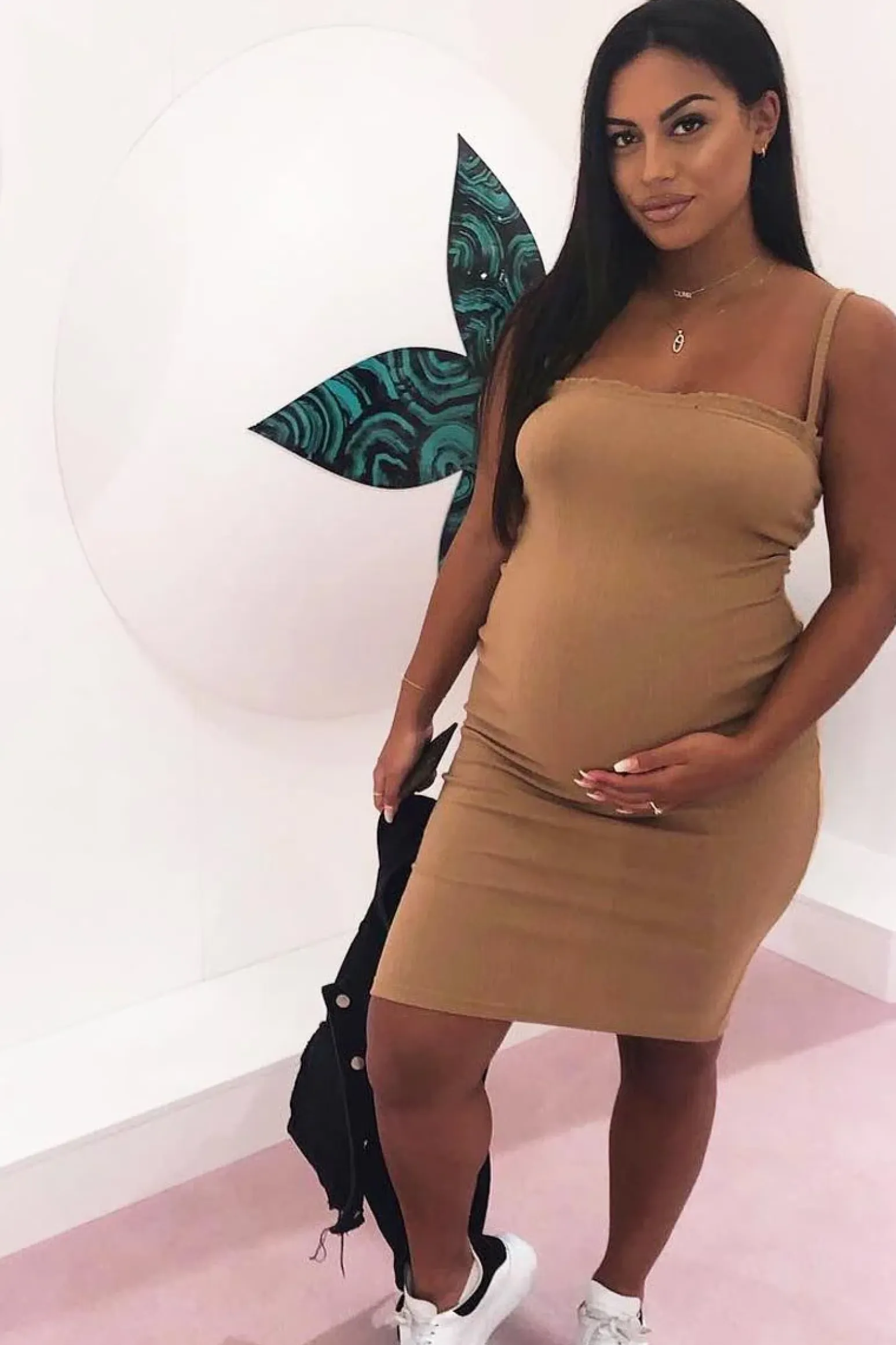 Rebellious Fashion Caramel Ribbed Frill Edge Midi Dress - Aalani