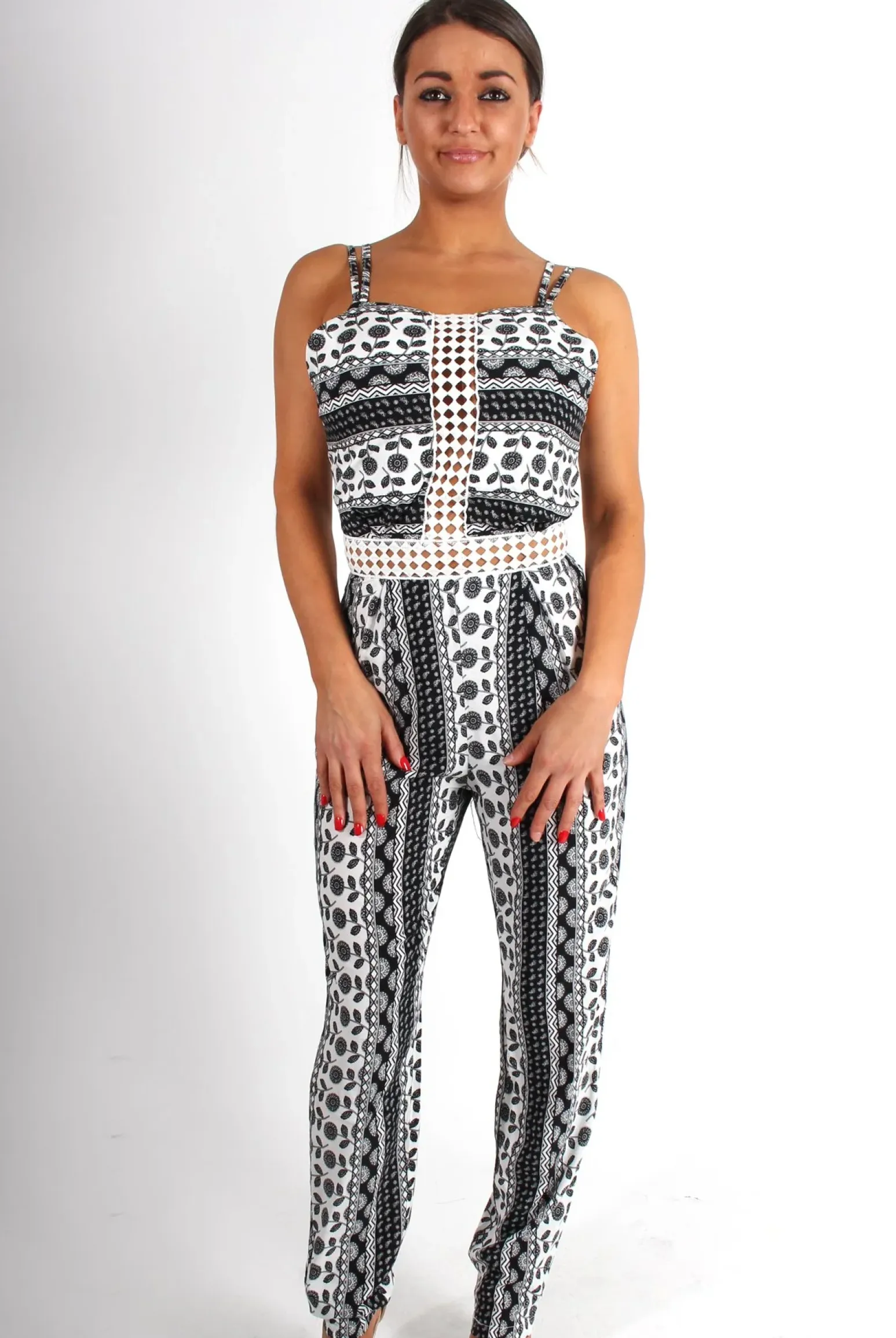 Rebellious Fashion Cari White Paisley Print Jumpsuit