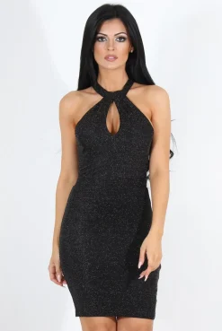 Rebellious Fashion Carmel Black Glitter High Neck Dress