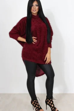 Rebellious Fashion Carrie Wine Drooped Back Knitted Jumper