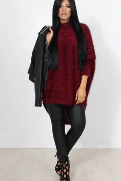 Rebellious Fashion Carrie Wine Drooped Back Knitted Jumper