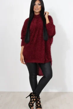 Rebellious Fashion Carrie Wine Drooped Back Knitted Jumper