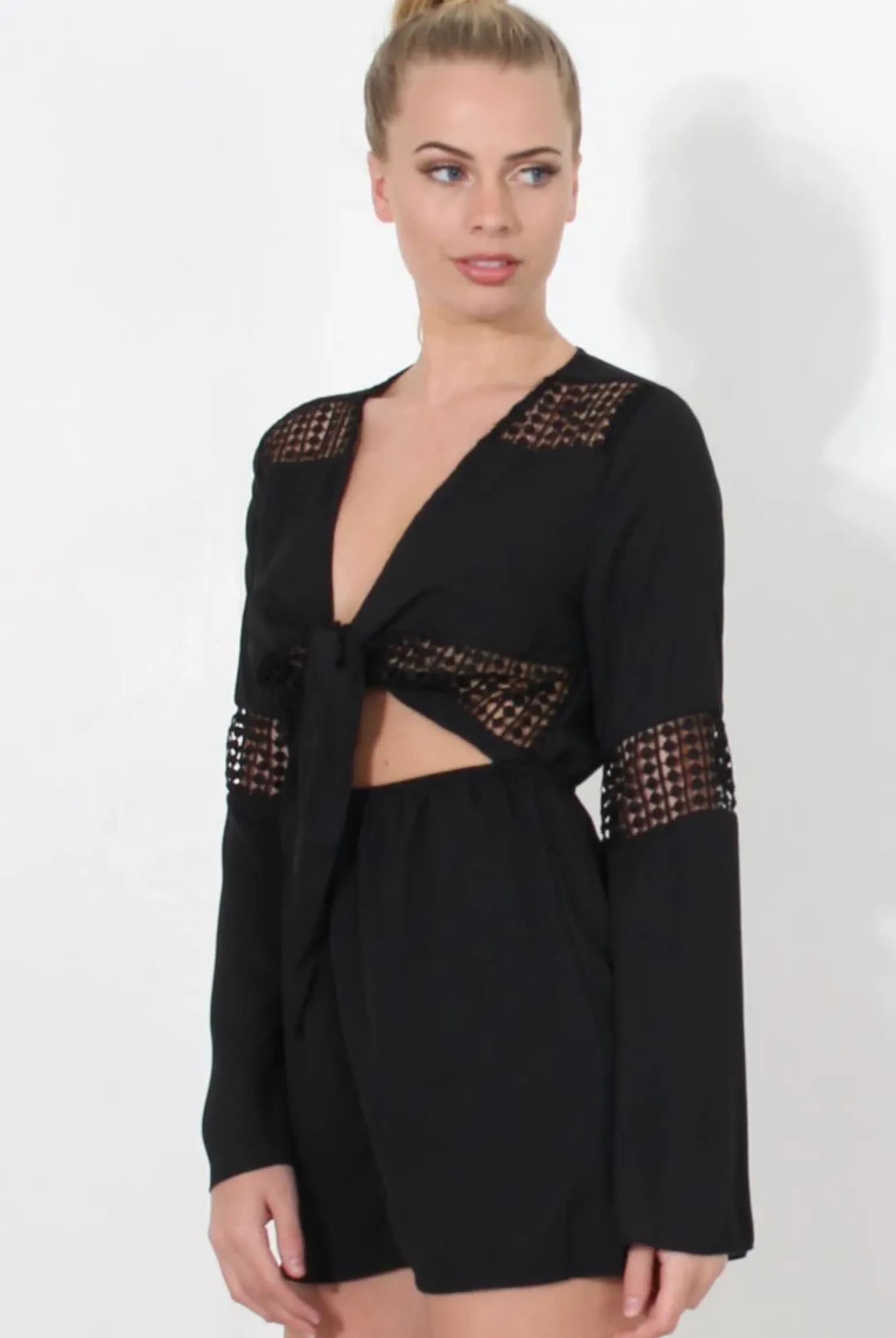 Rebellious Fashion Carson Black Crochet Detail Playsuit