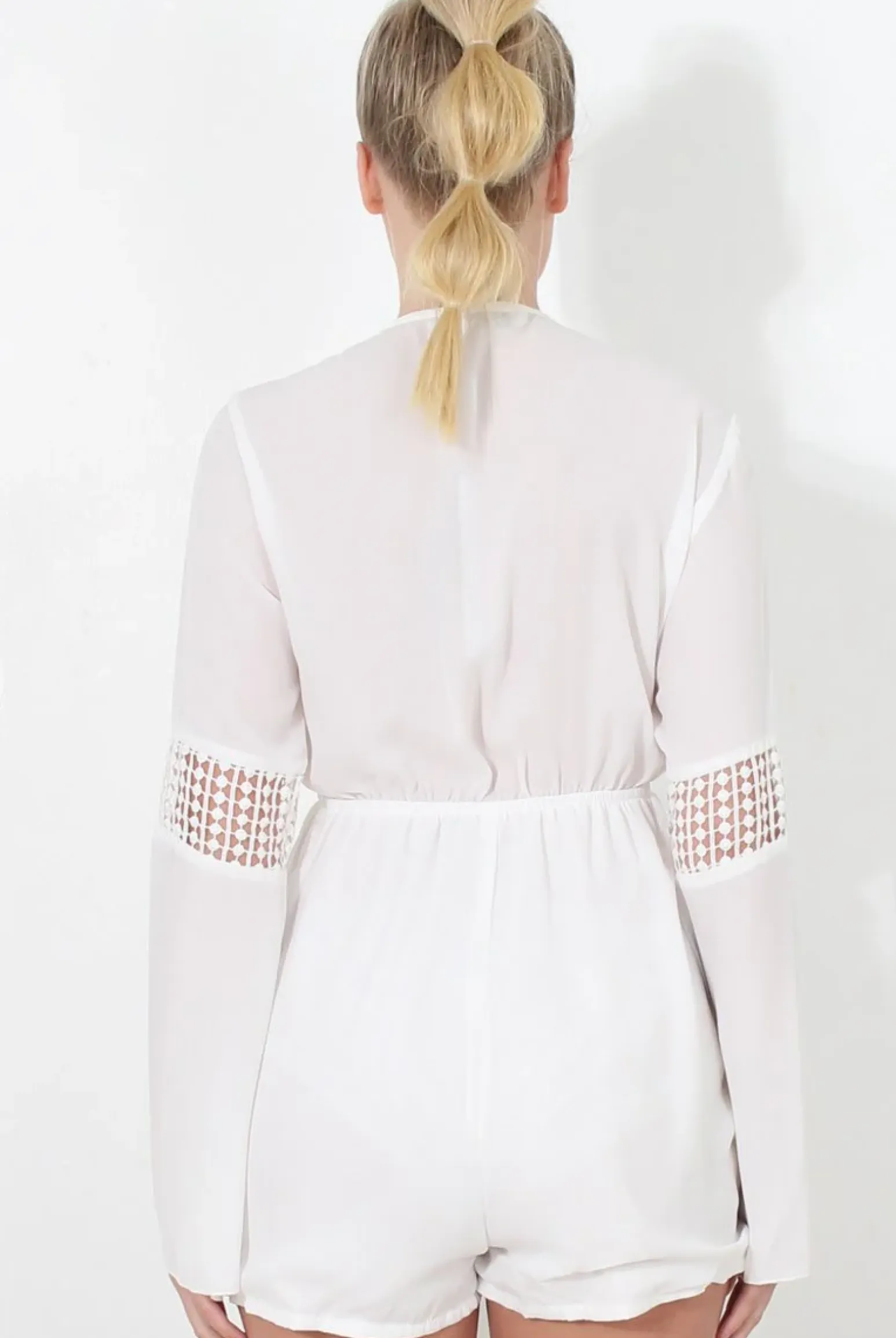 Rebellious Fashion Carson White Crochet Detail Playsuit