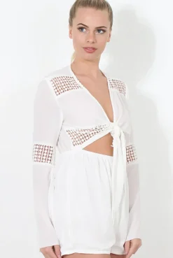 Rebellious Fashion Carson White Crochet Detail Playsuit