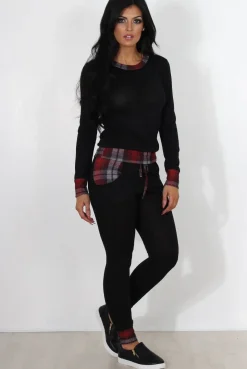 Rebellious Fashion Cathie Black Tartan Trim Loungewear