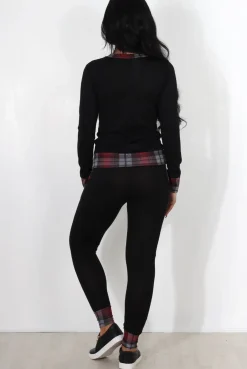 Rebellious Fashion Cathie Black Tartan Trim Loungewear