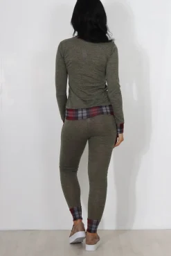 Rebellious Fashion Cathie Khaki Tartan Trim Loungewear