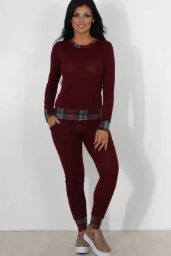 Rebellious Fashion Cathie Wine Tartan Trim Loungewear