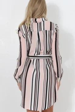 Rebellious Fashion Cayla Pink Striped Shirt Dress
