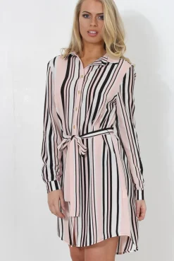 Rebellious Fashion Cayla Pink Striped Shirt Dress