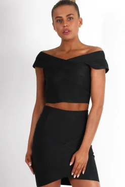 Rebellious Fashion Ceanna Black Bandage Cross Front Two Piece