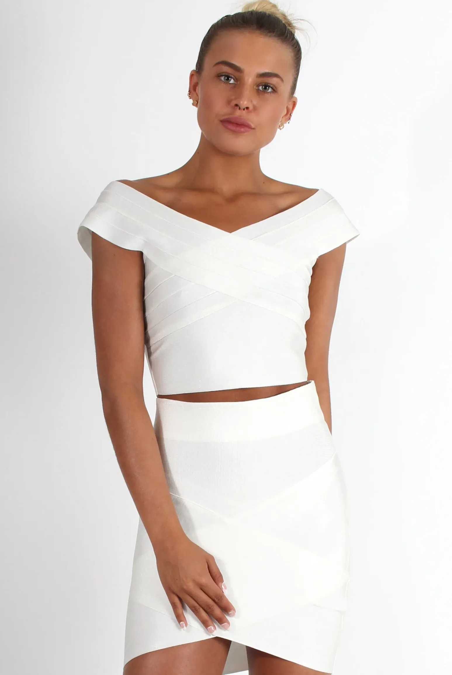 Rebellious Fashion Ceanna White Bandage Cross Front Two Piece