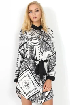 Rebellious Fashion Celine Black Paisley Print Shirt Dress
