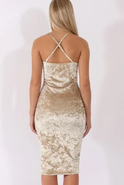 Rebellious Fashion Champagne Crushed Velvet Harness Midi Dress - Chanel
