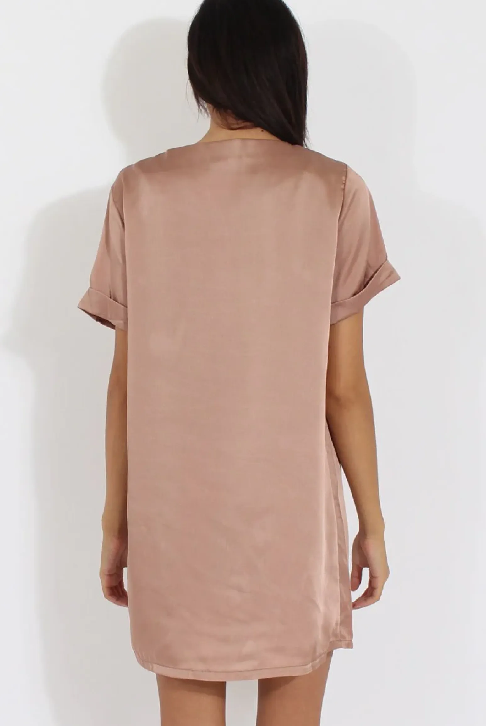 Rebellious Fashion Champagne Satin Zip Tee Dress - Valeria