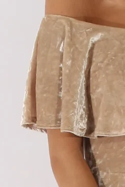 Rebellious Fashion Champagne Crushed Velvet Frill Dress - Esmy