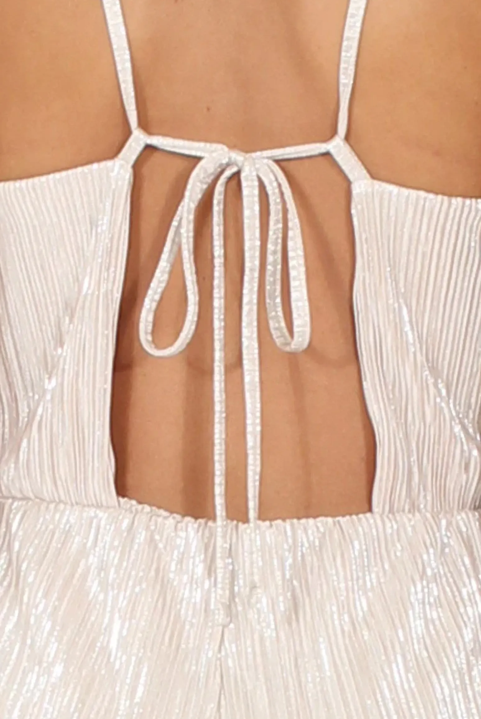 Rebellious Fashion Champagne Metallic Pleated Cropped Jumpsuit - Arabella