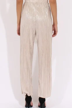 Rebellious Fashion Champagne Metallic Pleated High Waisted Trousers - Phoebe