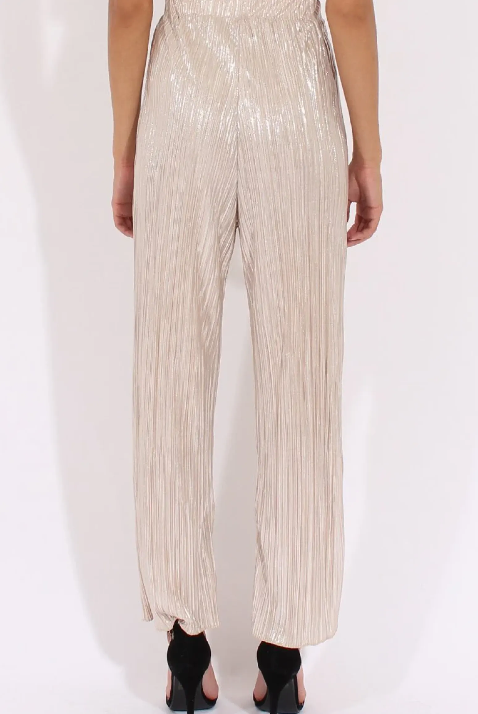 Rebellious Fashion Champagne Metallic Pleated High Waisted Trousers - Phoebe