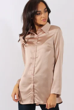 Rebellious Fashion Champagne Satin Shirt - Alaina