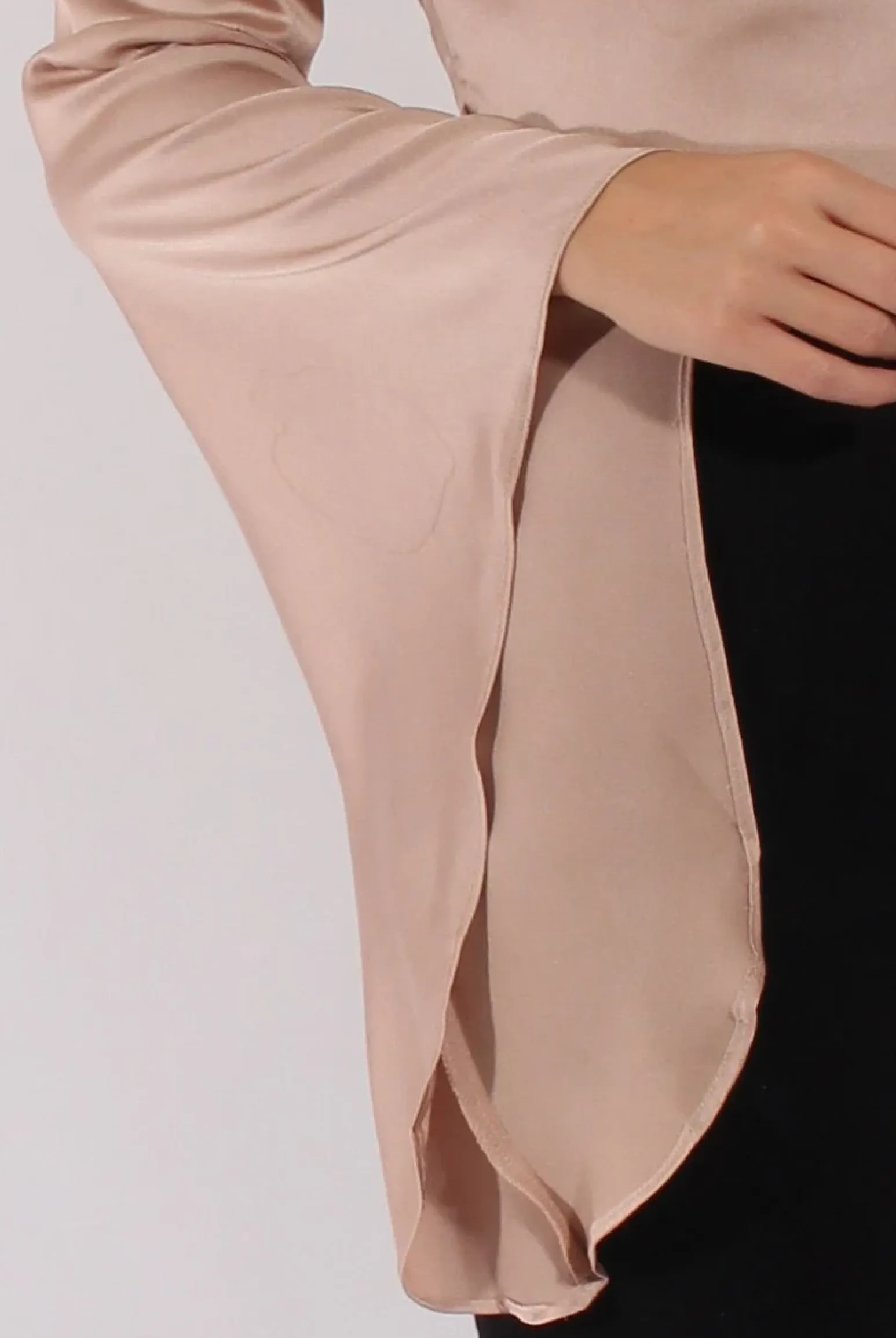 Rebellious Fashion Champagne Silk Flare Sleeves Crop Top - Anise