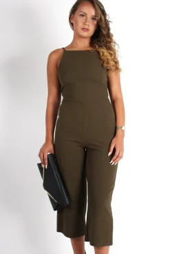 Rebellious Fashion Chantelle Khaki High Neck Culotte Jumpsuit