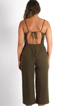 Rebellious Fashion Chantelle Khaki High Neck Culotte Jumpsuit