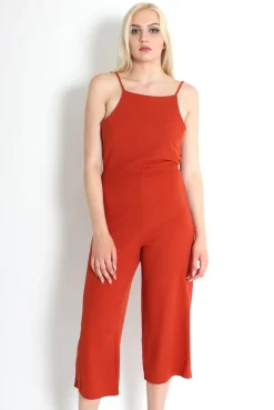 Rebellious Fashion Chantelle Rust High Neck Culotte Jumpsuit