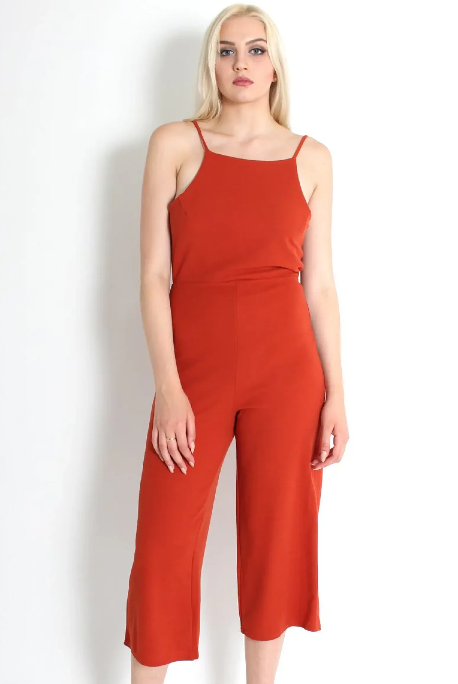 Rebellious Fashion Chantelle Rust High Neck Culotte Jumpsuit