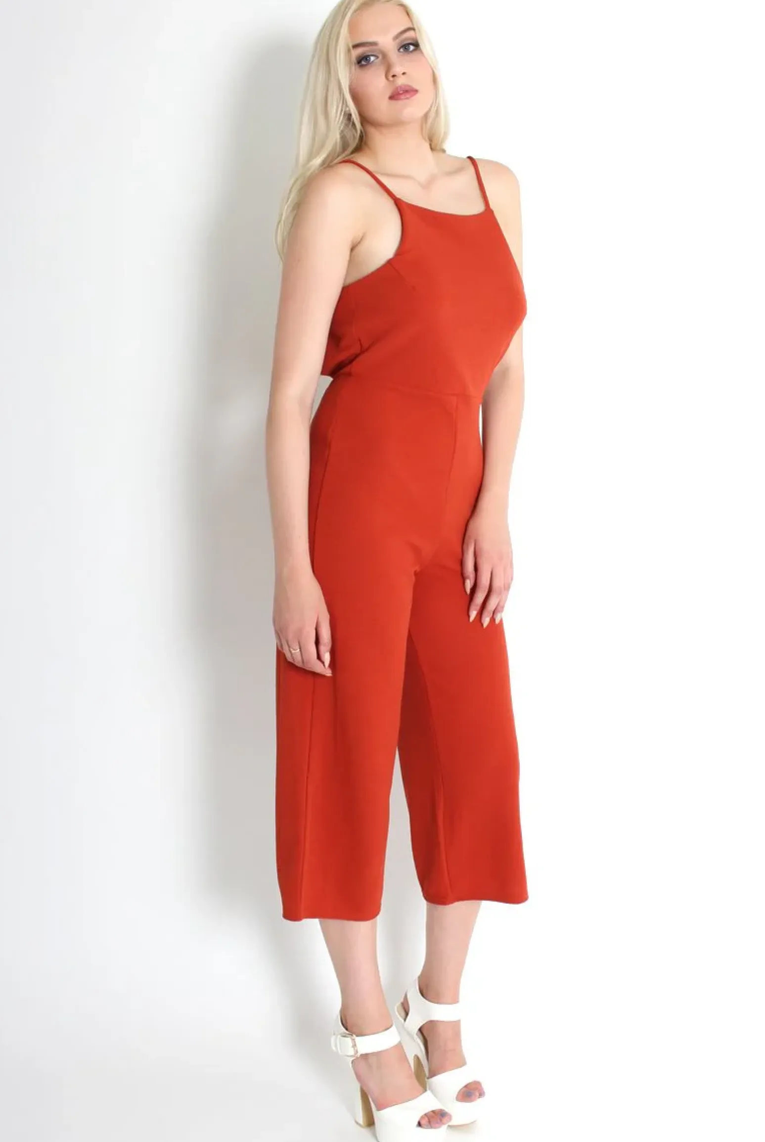 Rebellious Fashion Chantelle Rust High Neck Culotte Jumpsuit