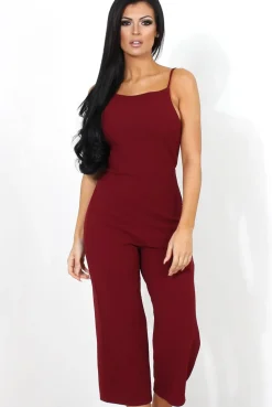 Rebellious Fashion Chantelle Wine High Neck Culotte Jumpsuit