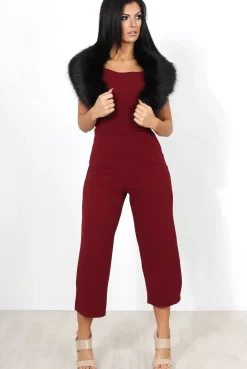 Rebellious Fashion Chantelle Wine High Neck Culotte Jumpsuit