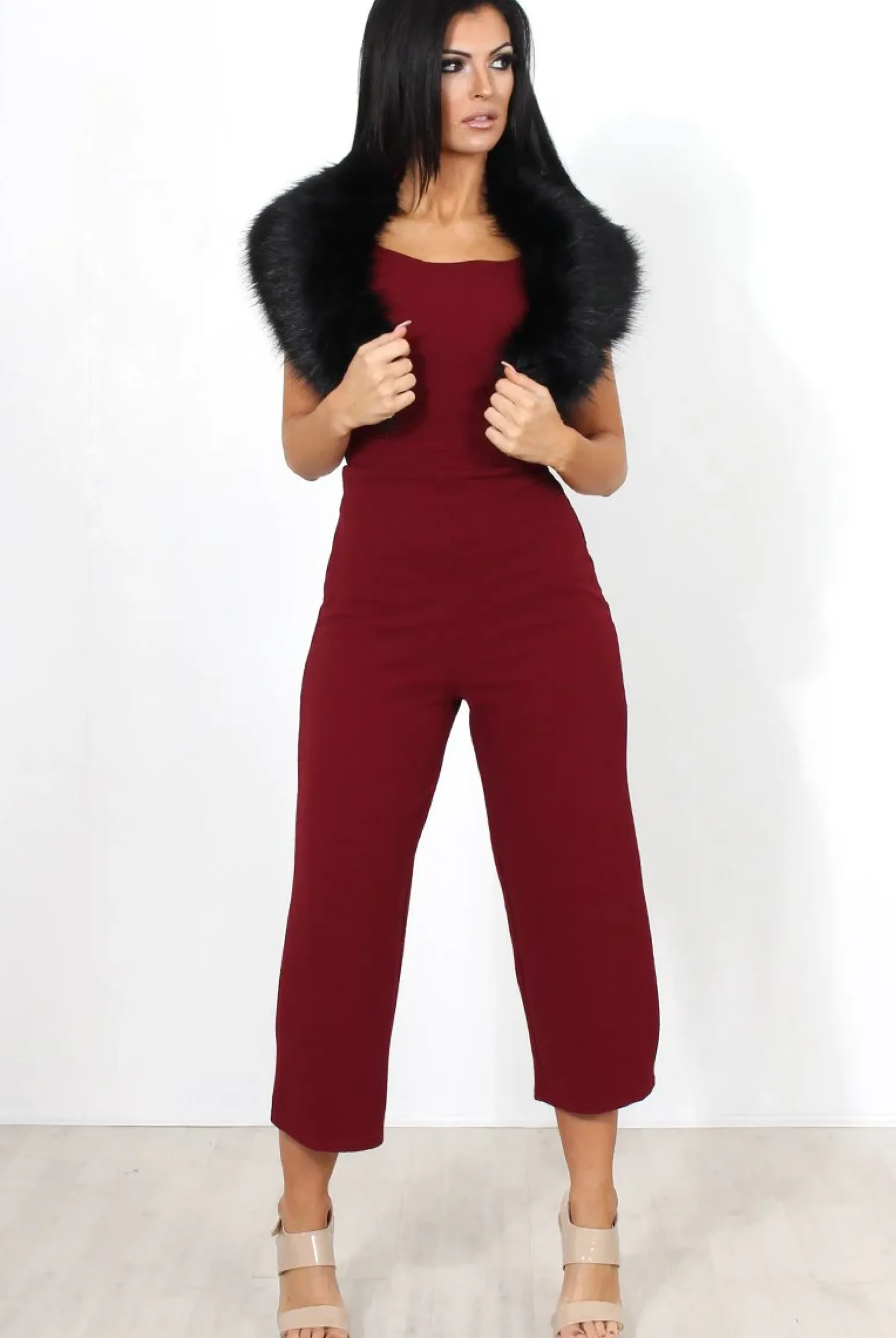 Rebellious Fashion Chantelle Wine High Neck Culotte Jumpsuit