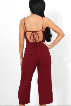 Rebellious Fashion Chantelle Wine High Neck Culotte Jumpsuit