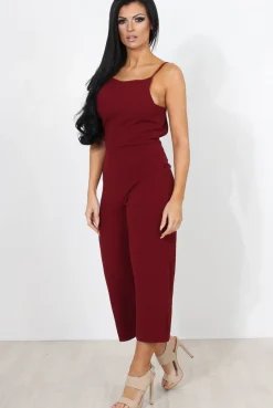 Rebellious Fashion Chantelle Wine High Neck Culotte Jumpsuit