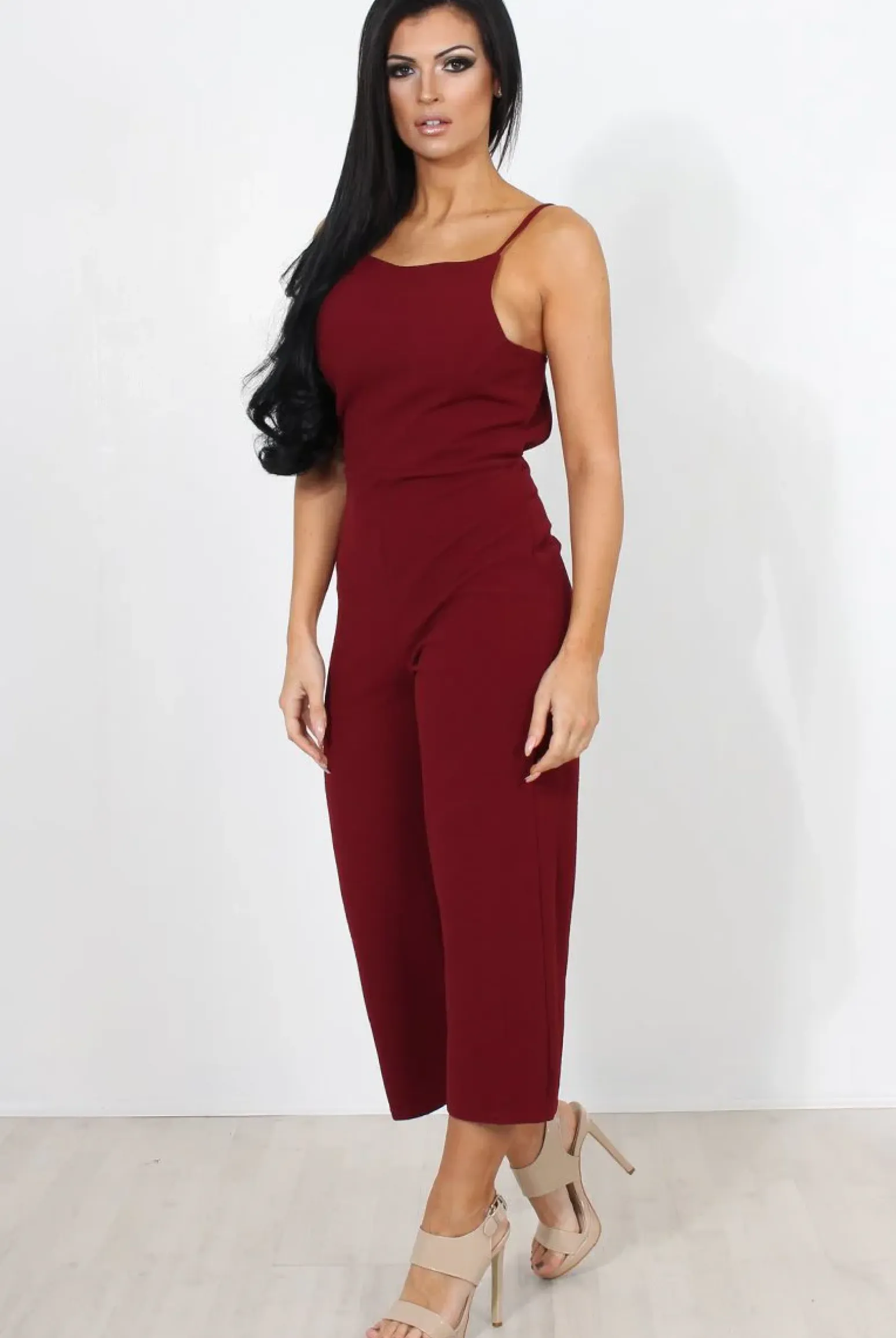 Rebellious Fashion Chantelle Wine High Neck Culotte Jumpsuit
