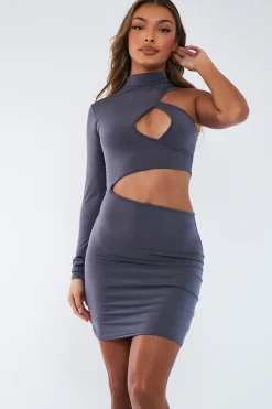 Rebellious Fashion Charcoal Grey Cut Out Mini Dress - Halle