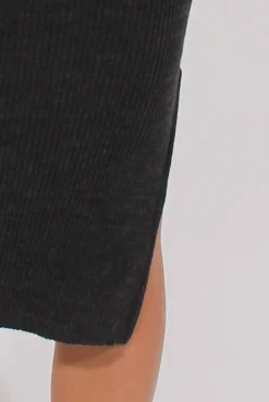 Rebellious Fashion Charcoal Turtleneck Knitted Maxi Dress - Cece